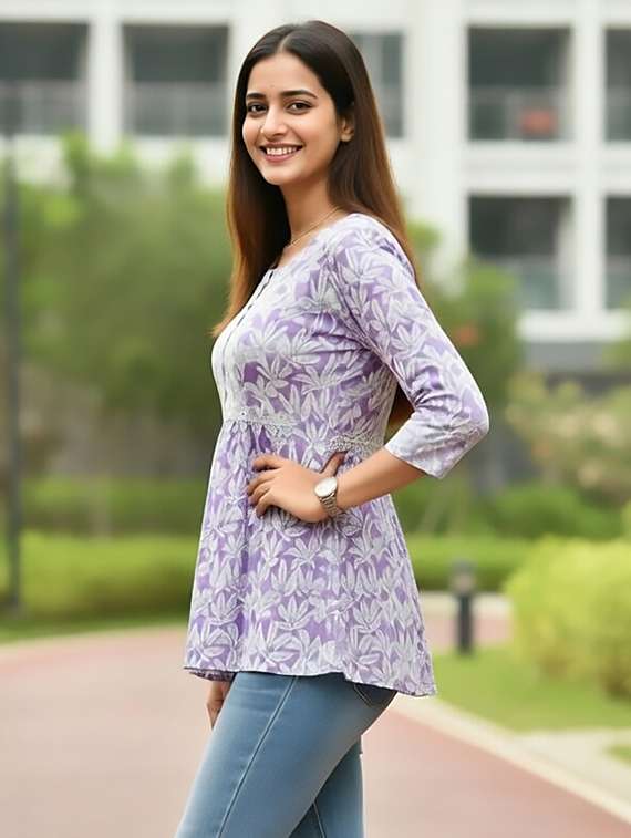 women purple cotton straight kurti - 22456088 -  Standard Image - 2