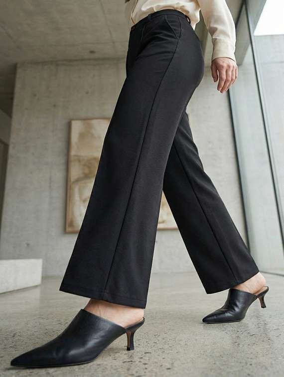 women solid mid rise pleated straight trouser - 22456090 -  Standard Image - 2
