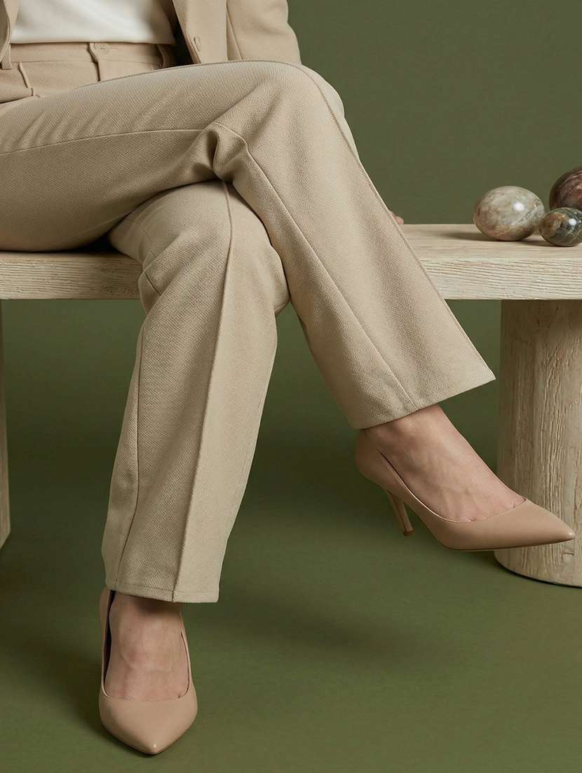 women solid mid rise pleated straight trouser - 22456091 -  Standard Image - 2