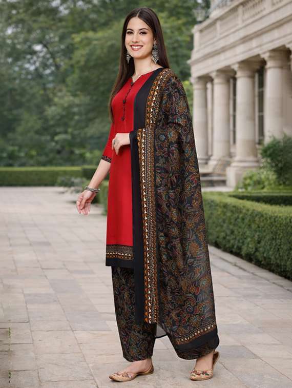 women maroon kurta salwar set - 22456097 -  Standard Image - 2