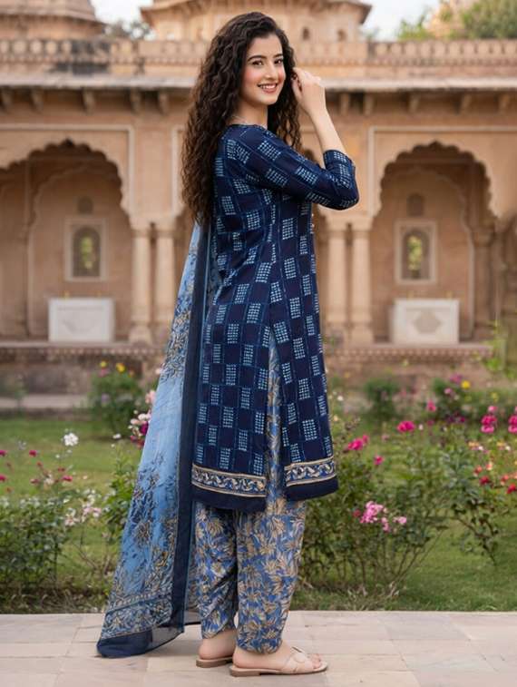 women navy blue  printed kurta salwar set - 22456099 -  Standard Image - 2