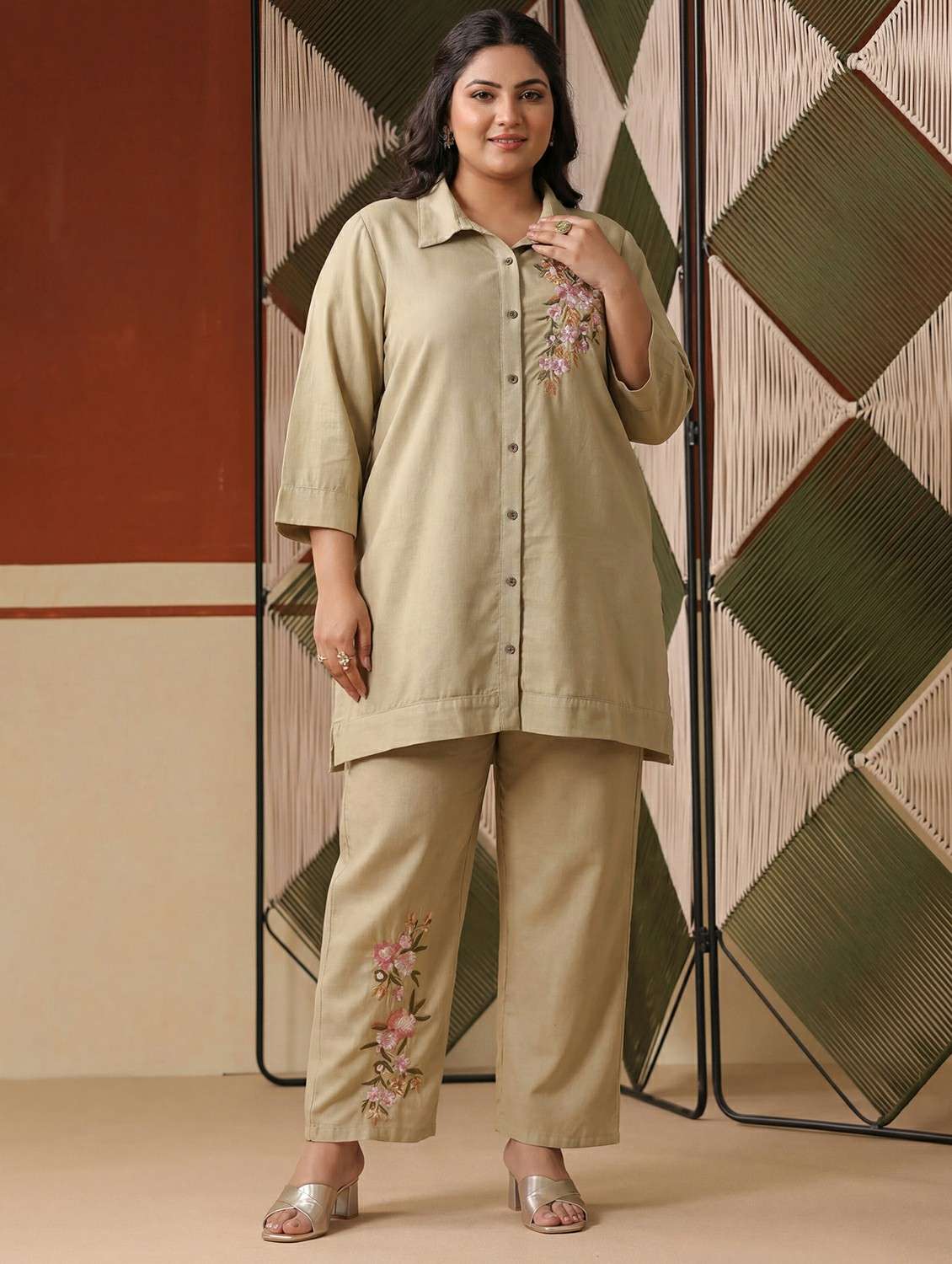 women beige co-ord set - 22456332 -  Standard Image - 2