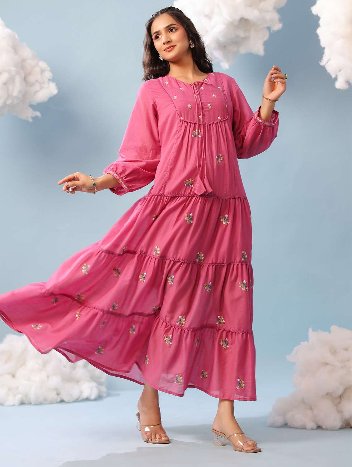 women pink tiered cotton dress - 22456342 -  Standard Image - 2