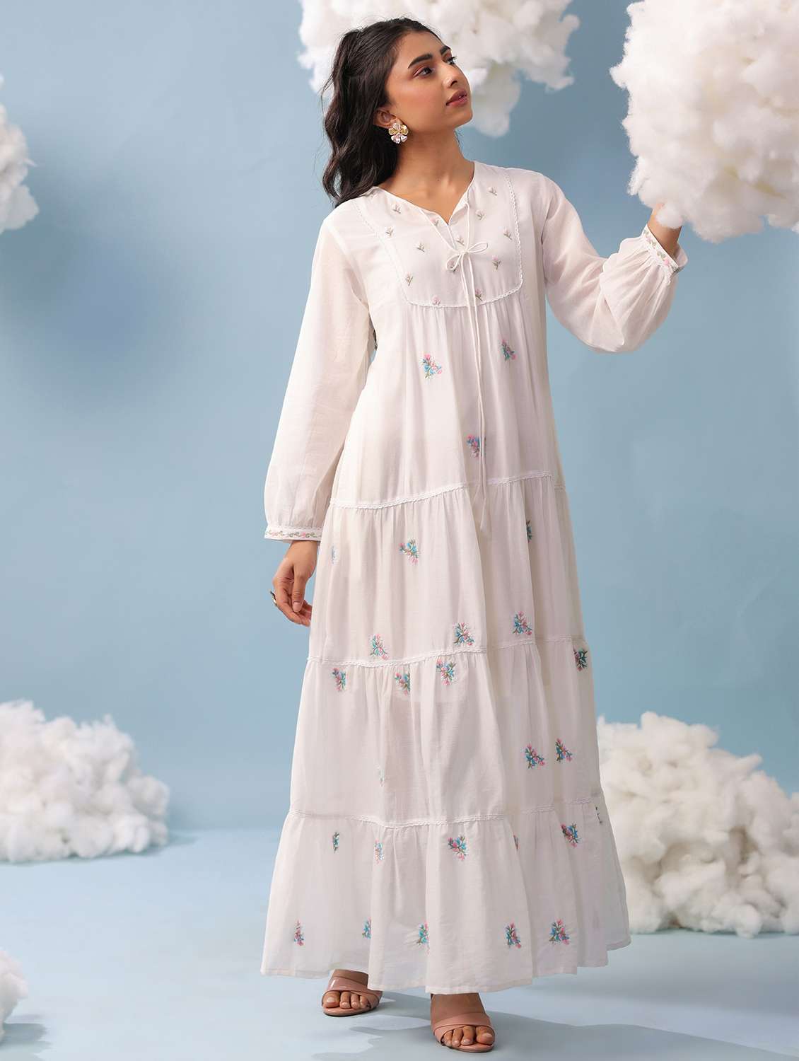 women white cotton tiered dress dress - 22456343 -  Standard Image - 2