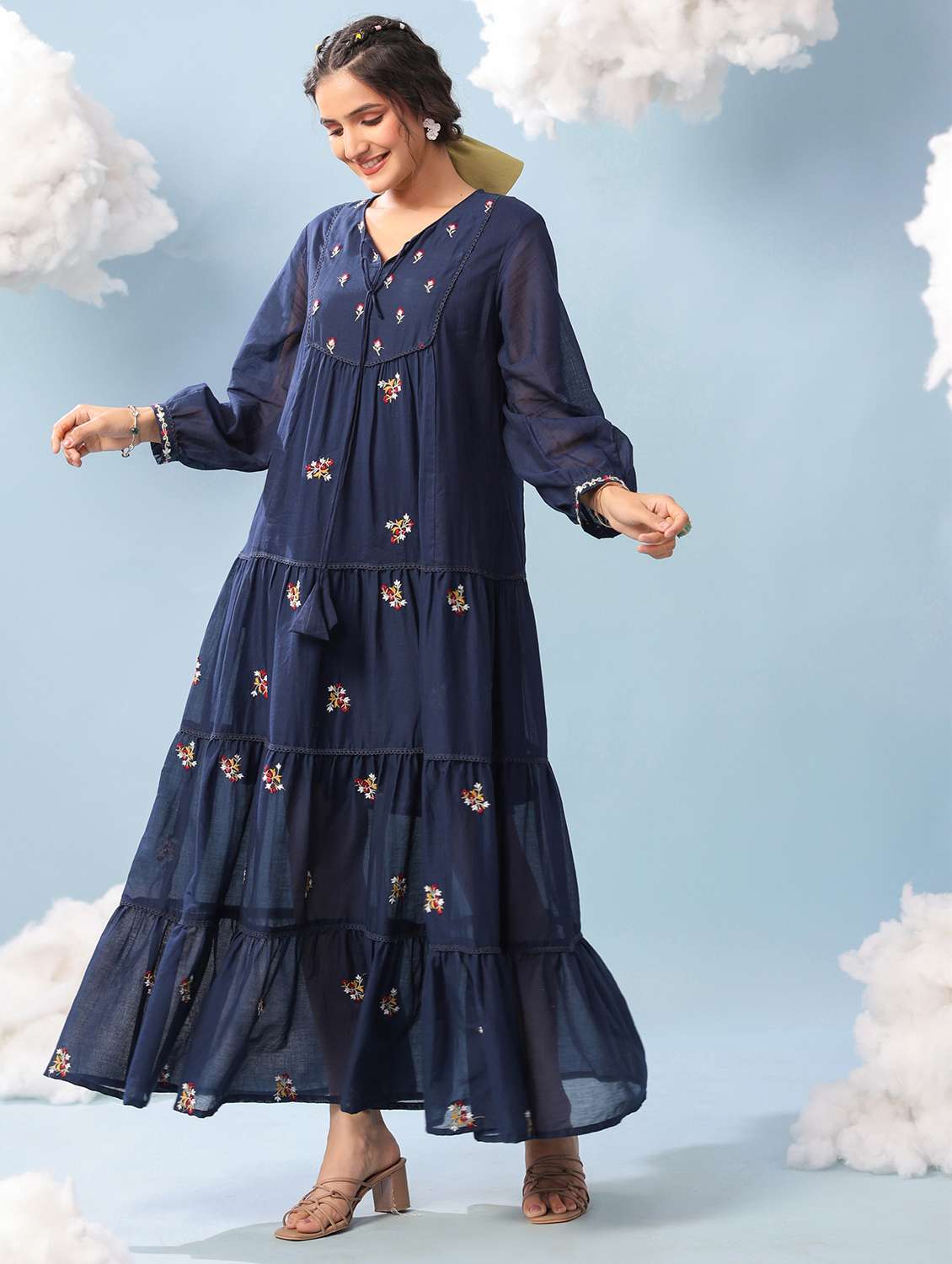 women tiered cotton maxi dress with embroidery - 22456369 -  Standard Image - 2