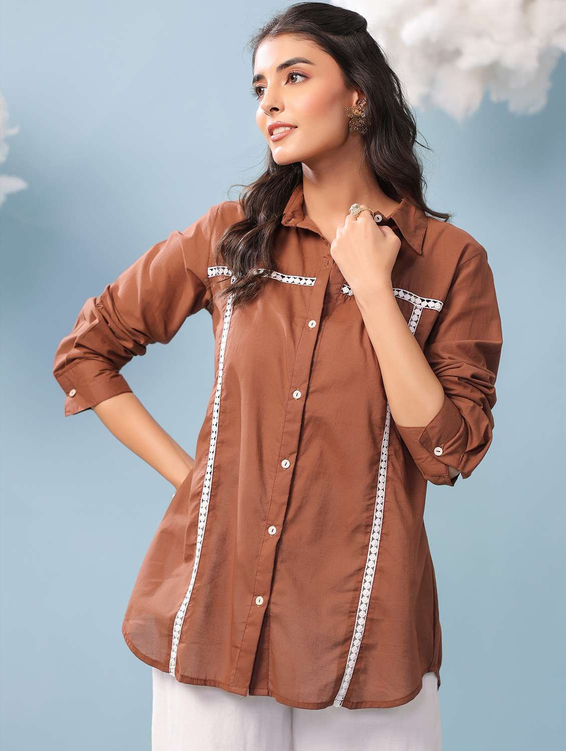 women solid long sleeve collared shirt - 22456377 -  Standard Image - 2