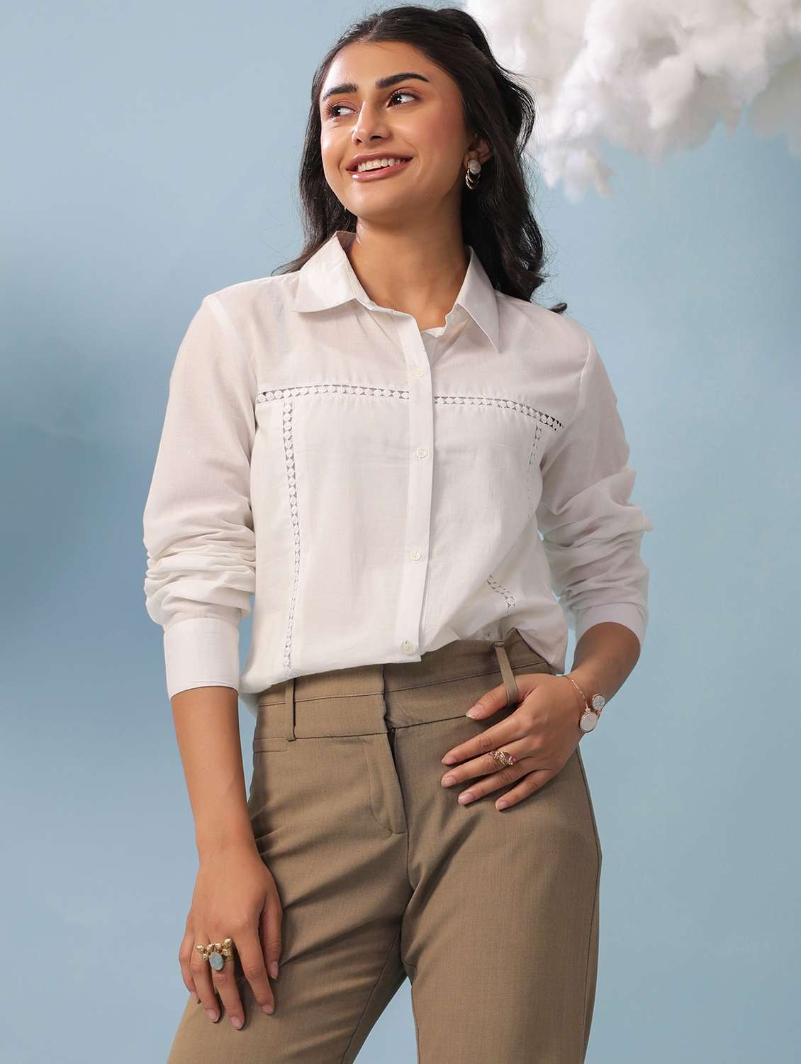  women solid white cotton regular shirt - 22456379 -  Standard Image - 2