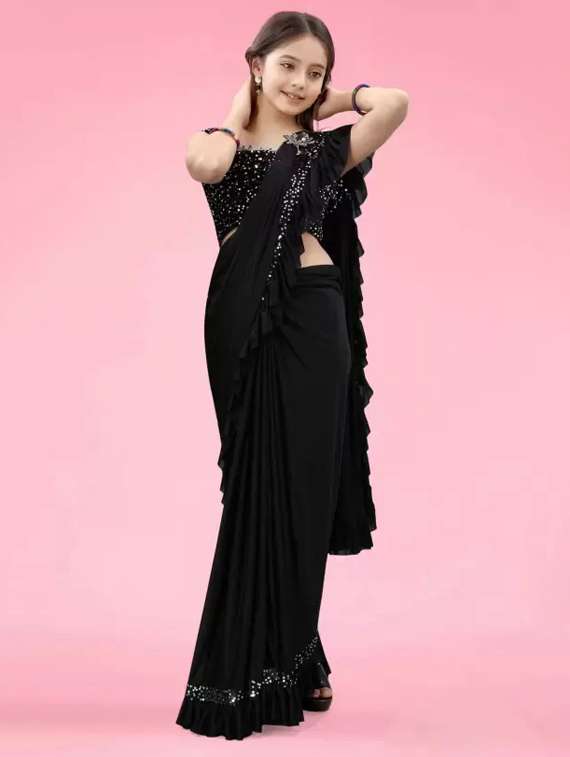 women black ready to wear saree - 22456431 -  Standard Image - 2