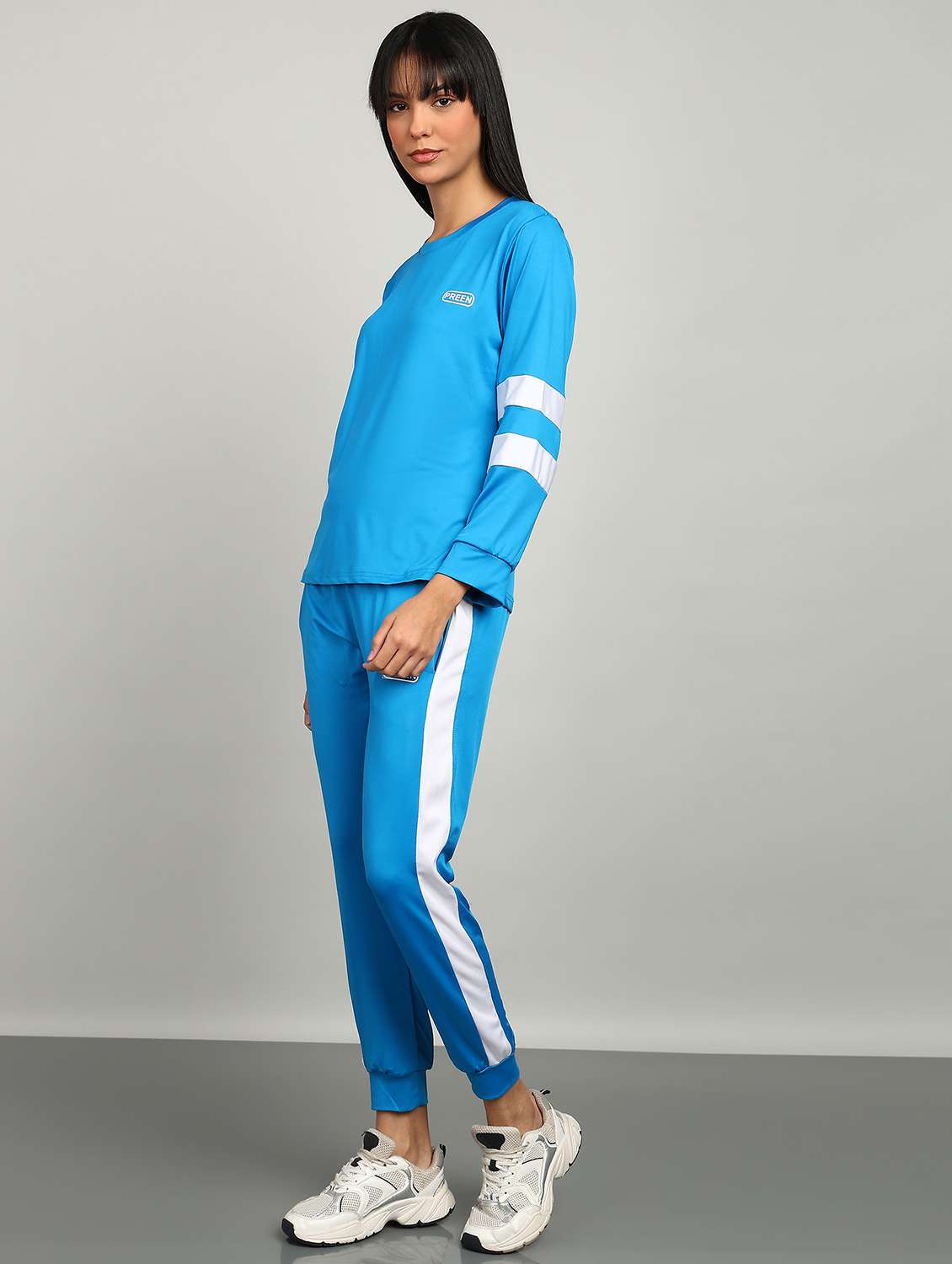women blue polyester long sleeve active wear set - 22456709 -  Standard Image - 2