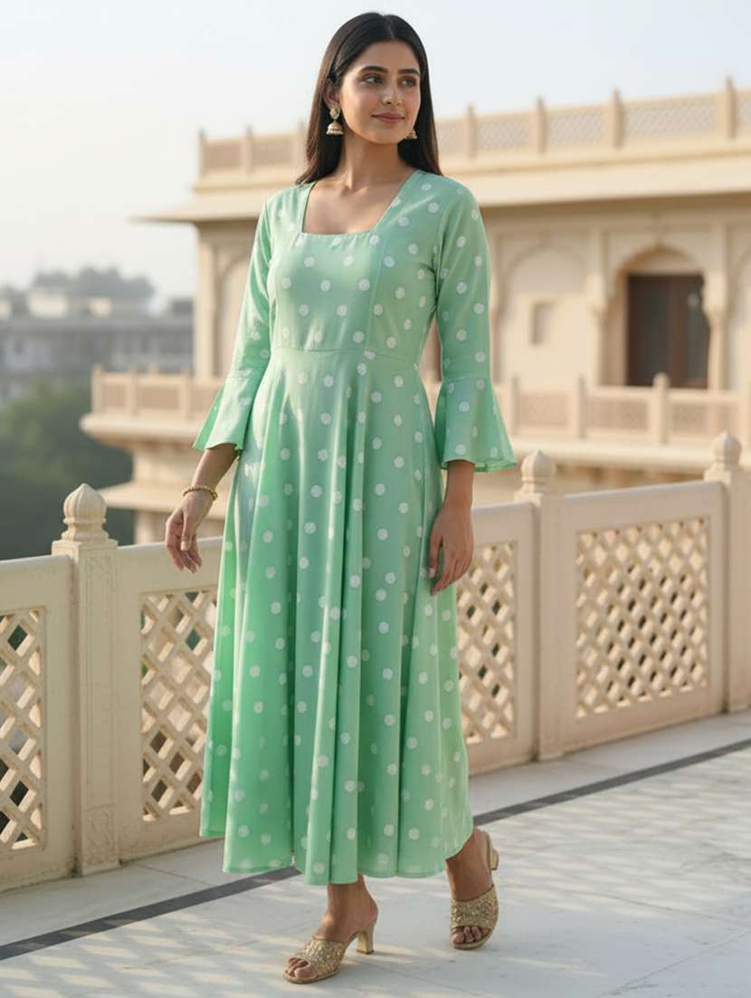 women green rayon flared kurti - 22456747 -  Standard Image - 2