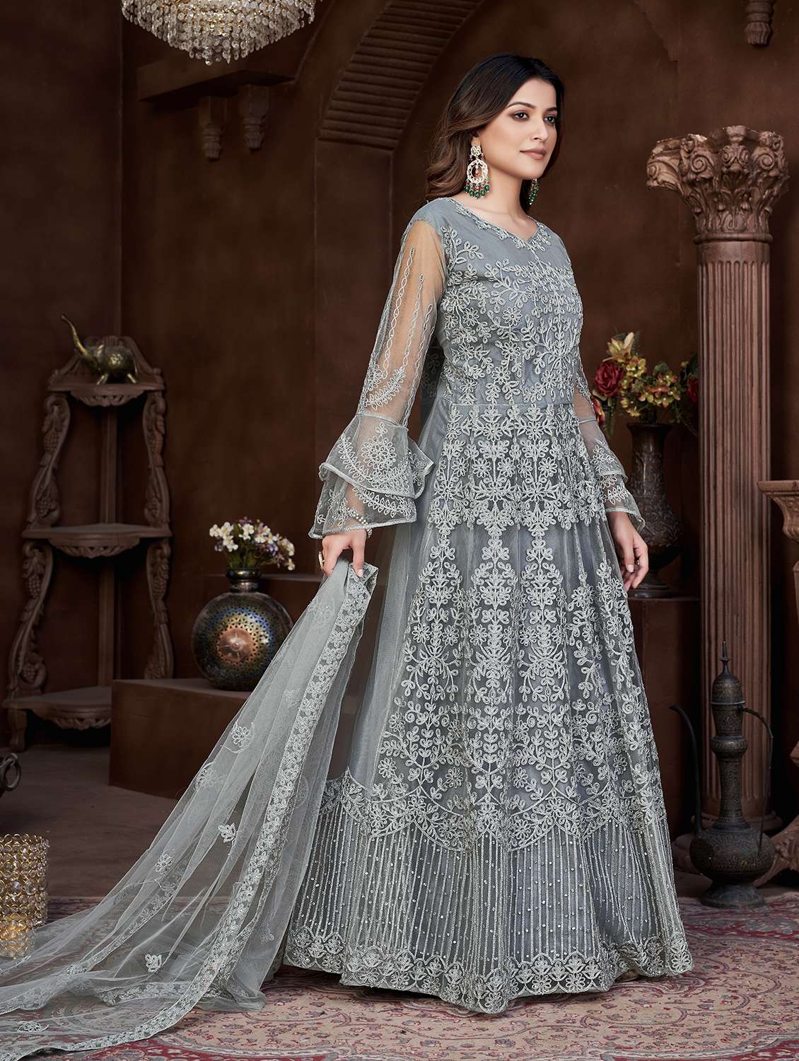 women grey kurta pant set - 22456780 -  Standard Image - 2