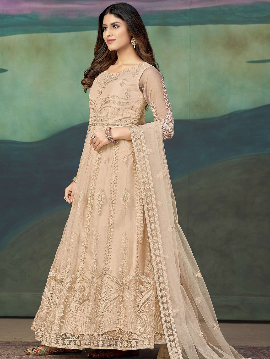  women peach self design  kurta pant set - 22456785 -  Standard Image - 2