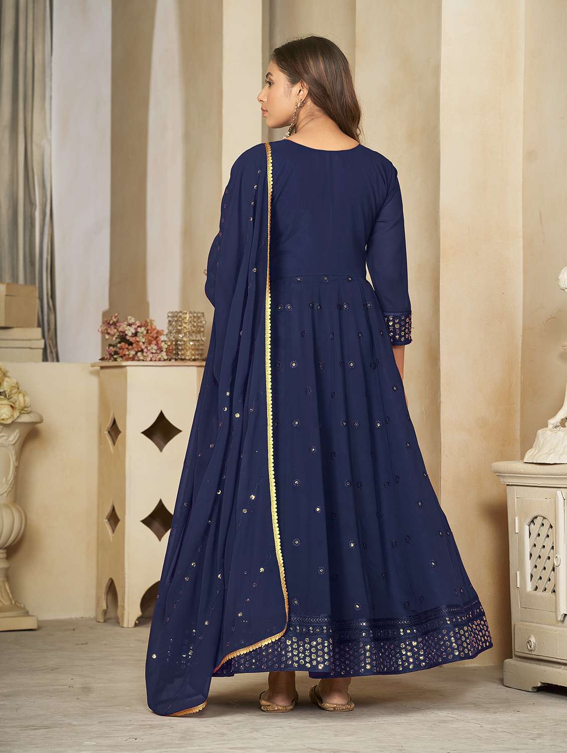 Women Solid With Work Unstitched Suit Set - 22456793 -  Standard Image - 2