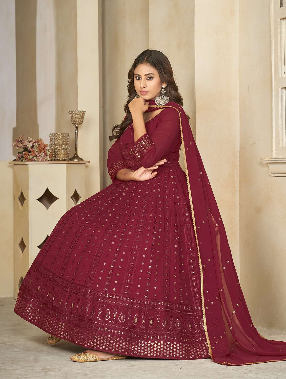 women maroon self design kurta pant set - 22456796 -  Standard Image - 2