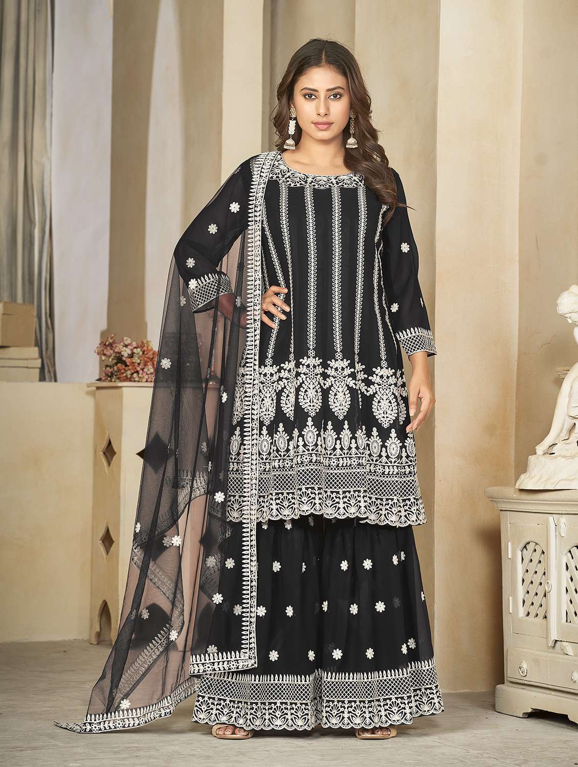 women solid with work unstitched suit set