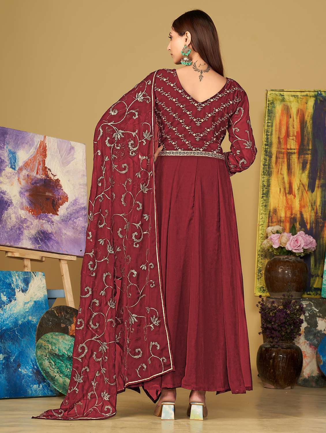 women maroon kurta pant set - 22456819 -  Standard Image - 2