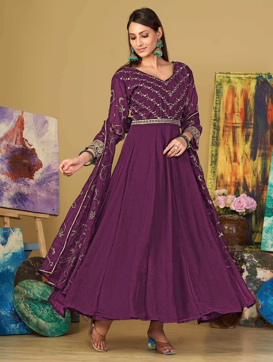 women solid with work unstitched suit set