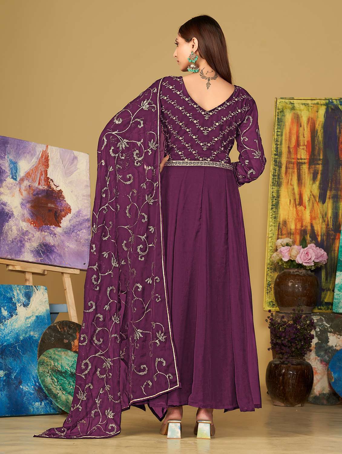 women solid with work unstitched suit set - 22456820 -  Standard Image - 2