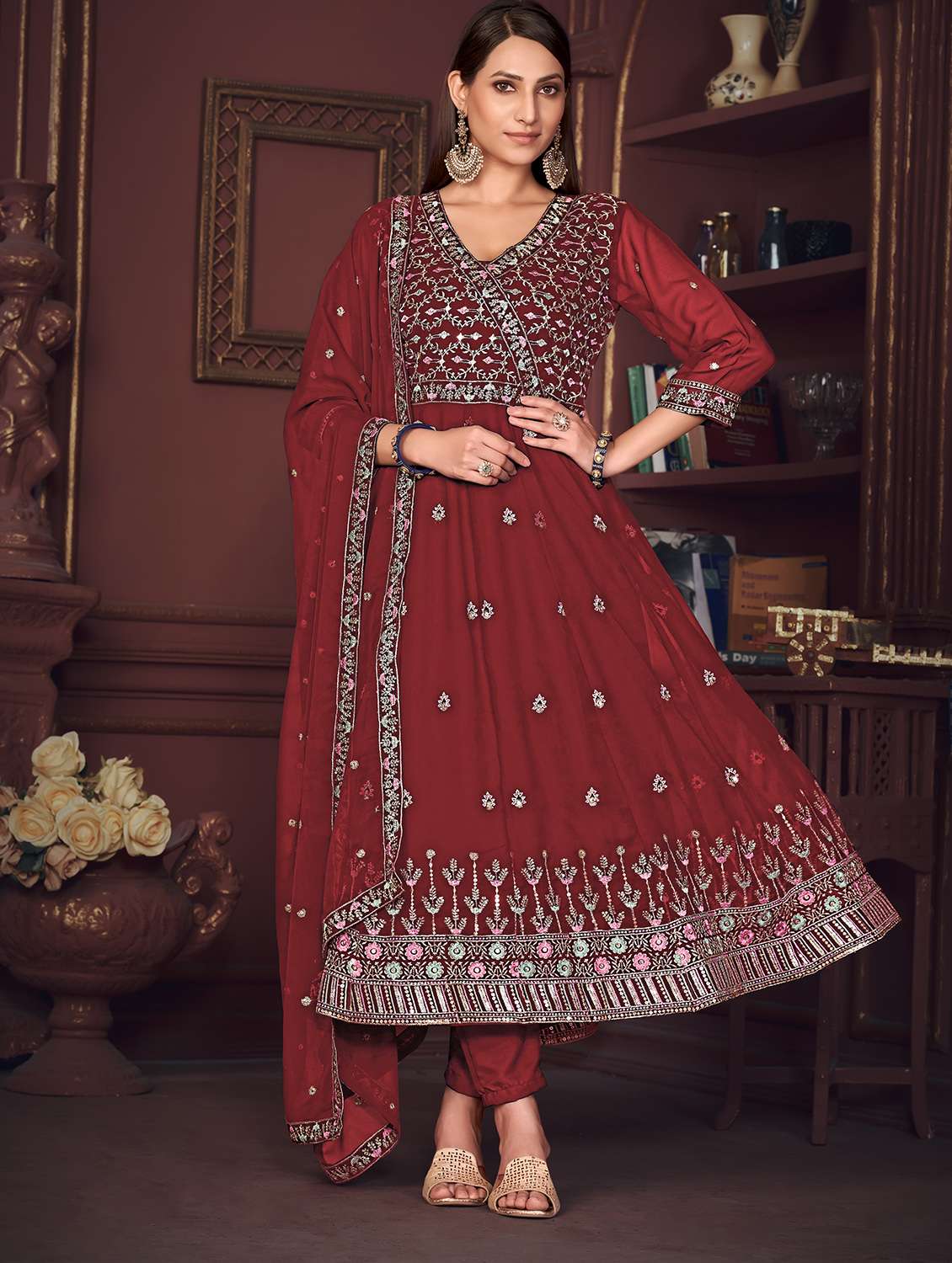 women solid with work unstitched suit set