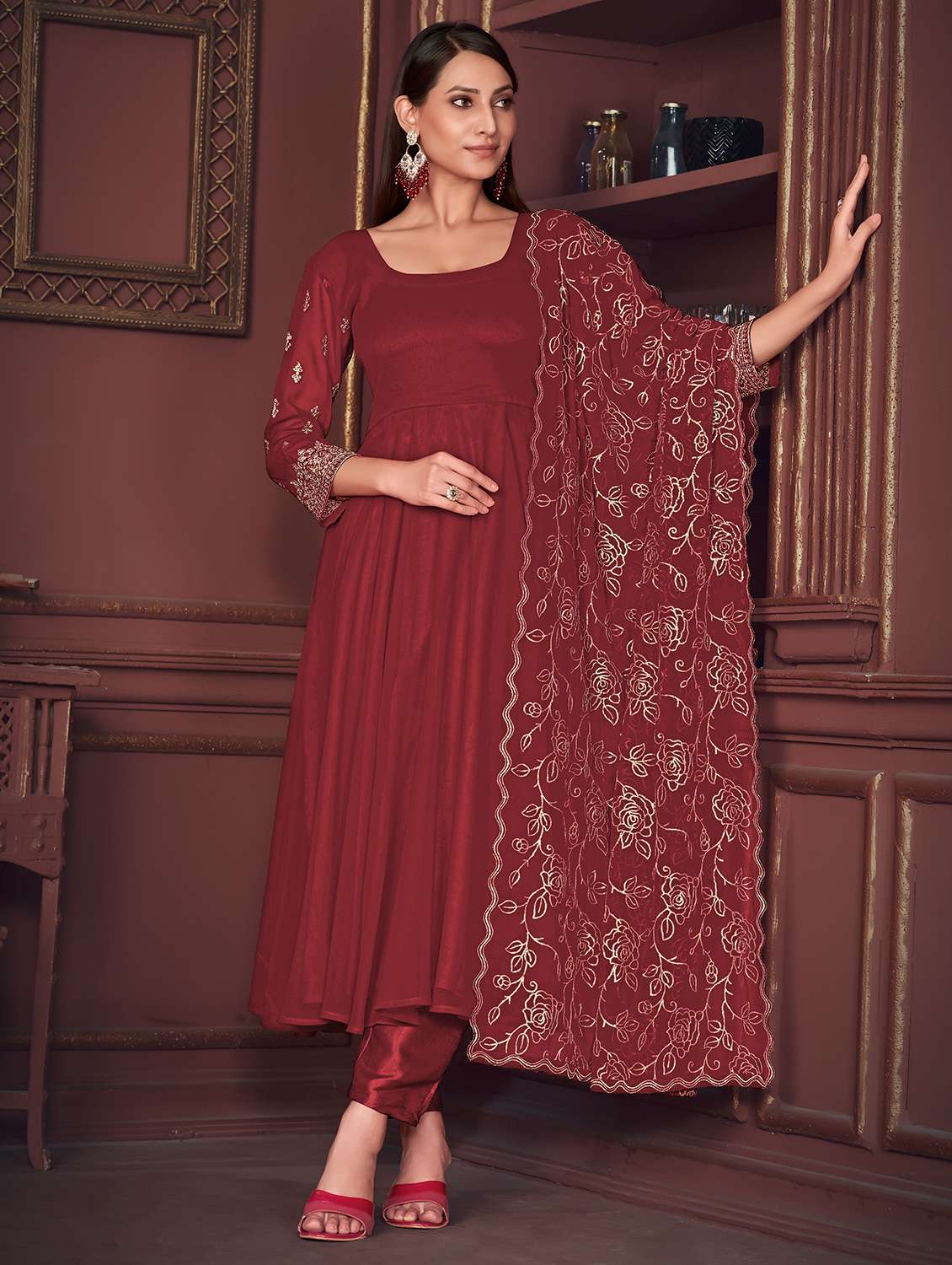 women solid with work unstitched suit set
