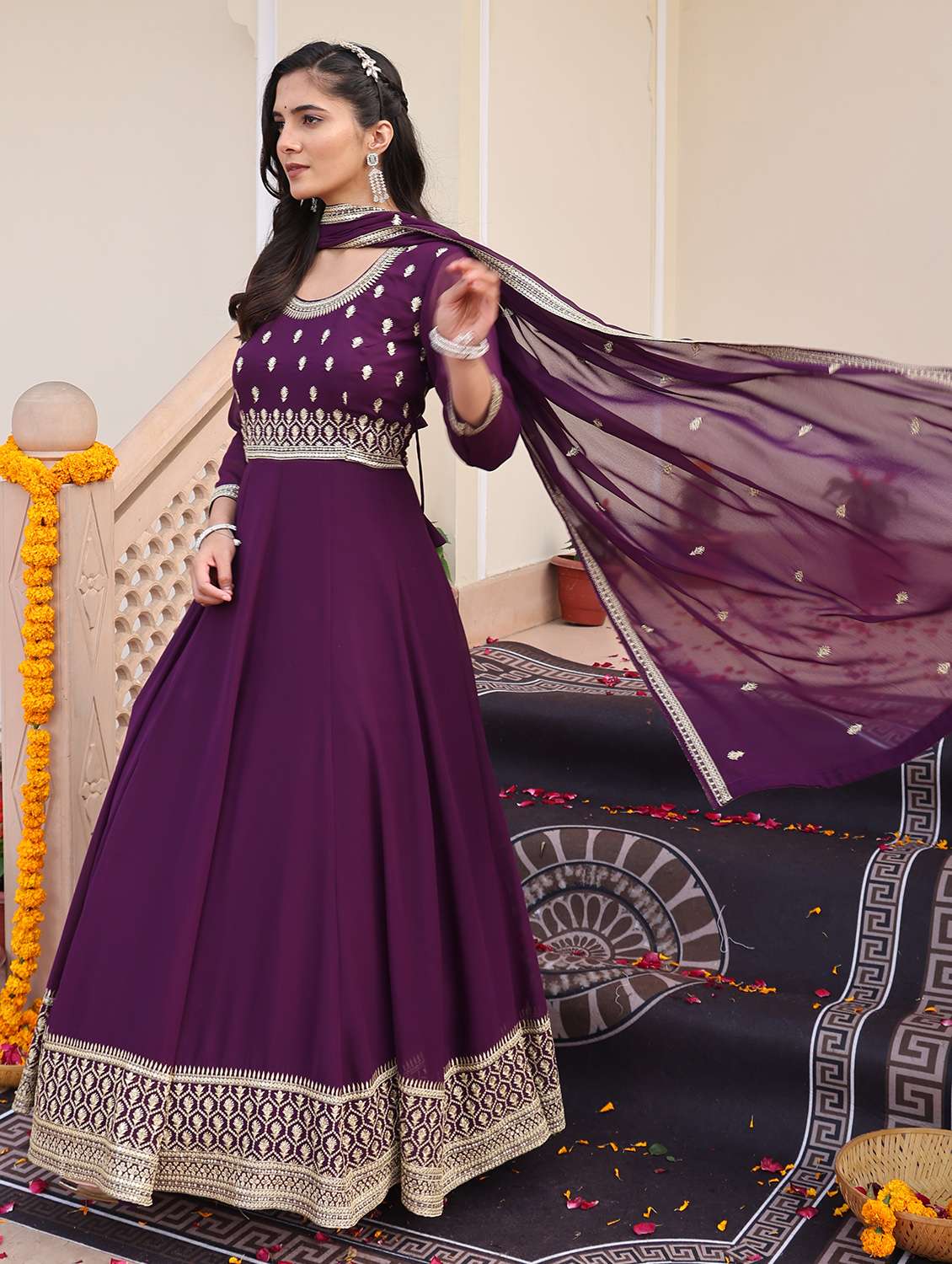Women Solid With Work Unstitched Suit Set - 22456840 -  Standard Image - 2