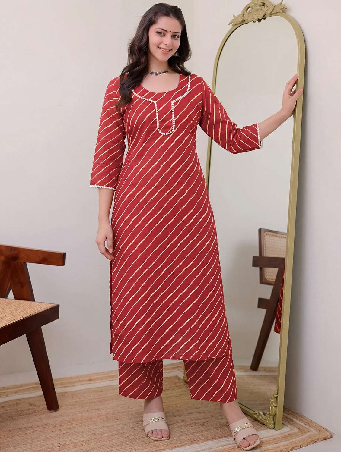 women maroon kurta pant set - 22456844 -  Standard Image - 2