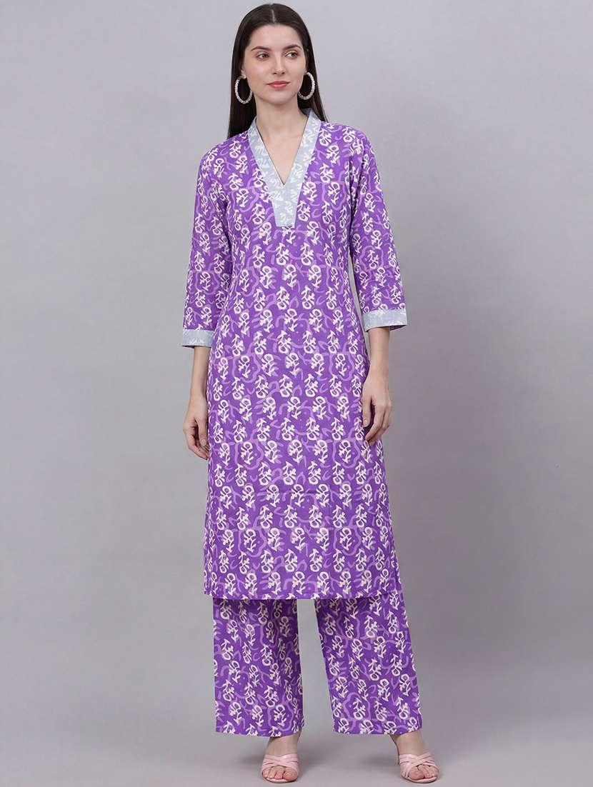 women purple self design  colored kurta pant set - 22456845 -  Standard Image - 2