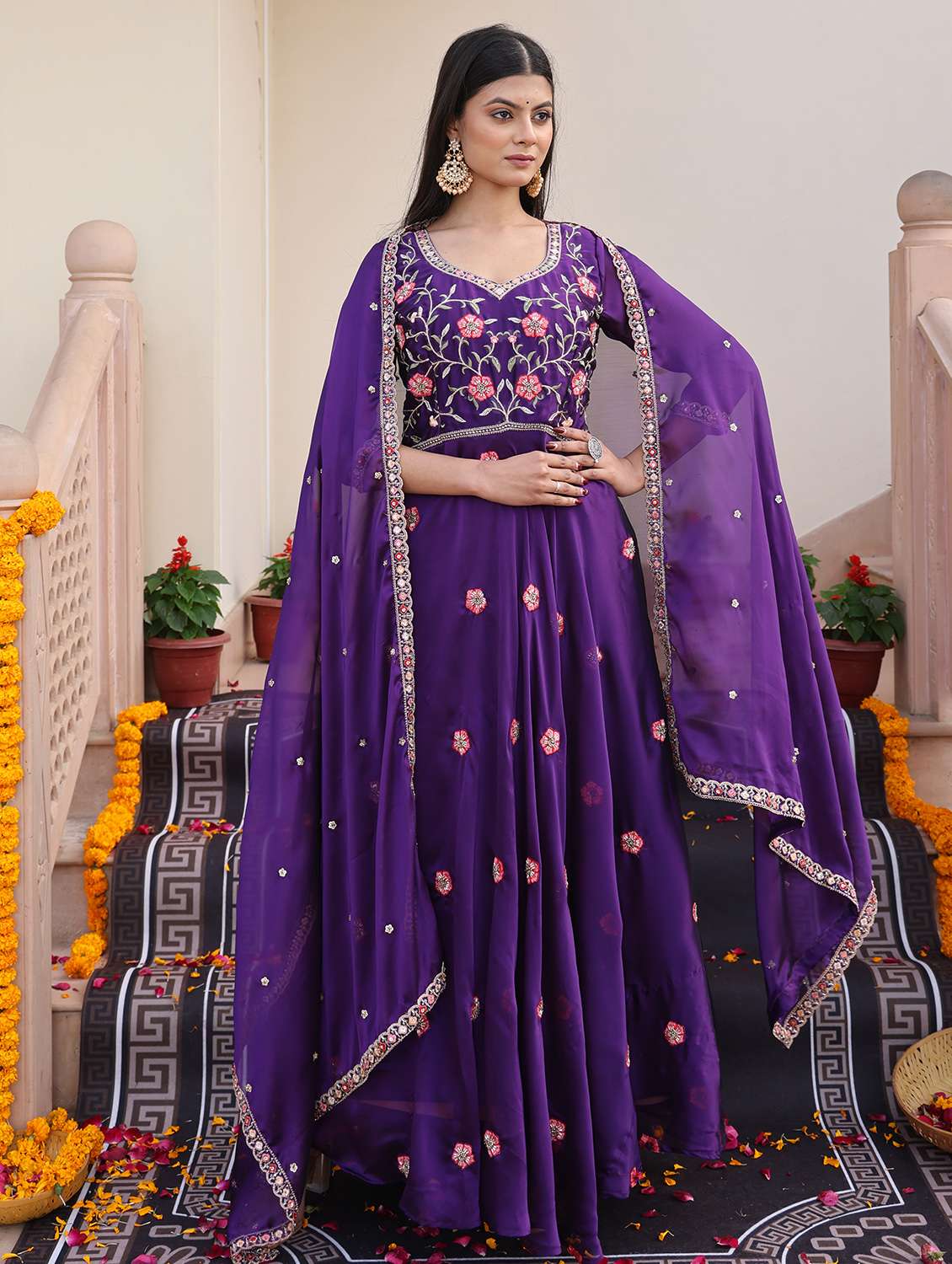 women solid with work unstitched suit set