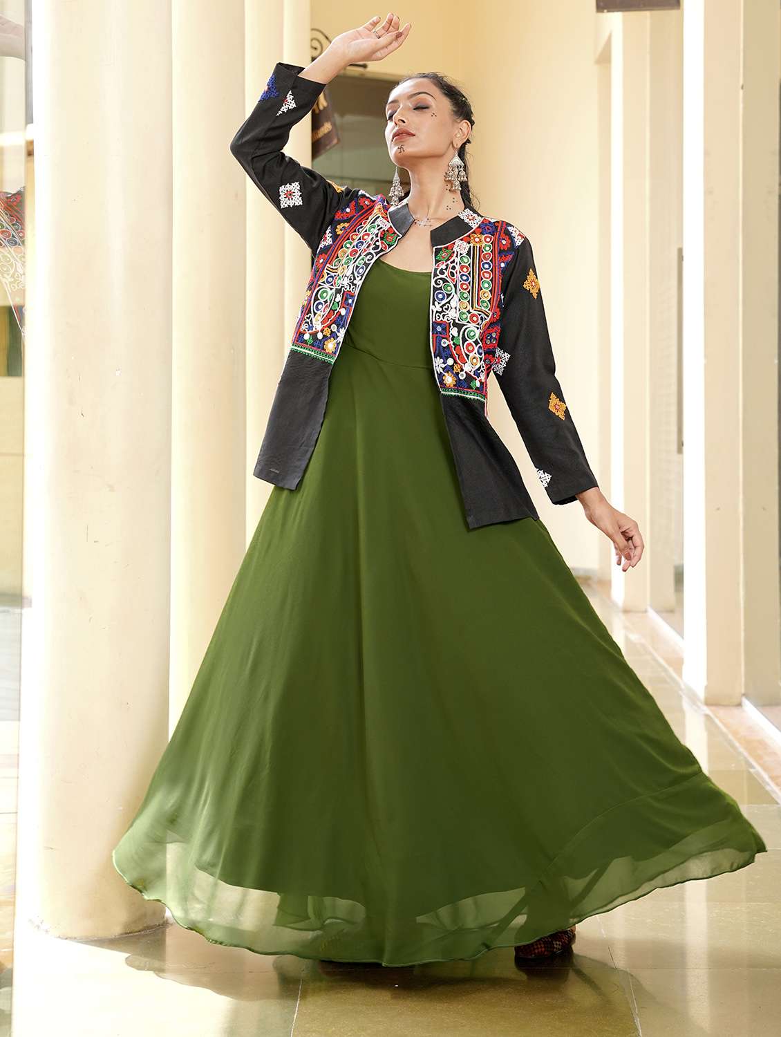 women green georgette flared kurti