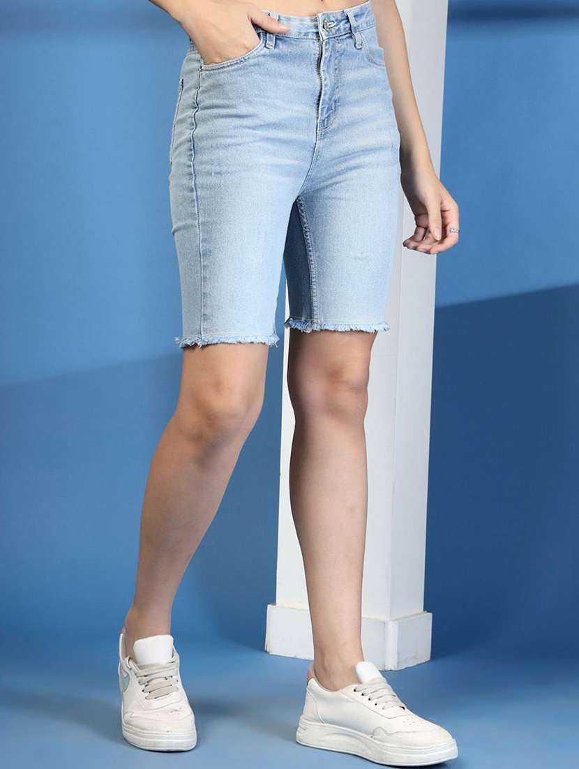 women blue cotton denim shorts short - 22457223 -  Standard Image - 2