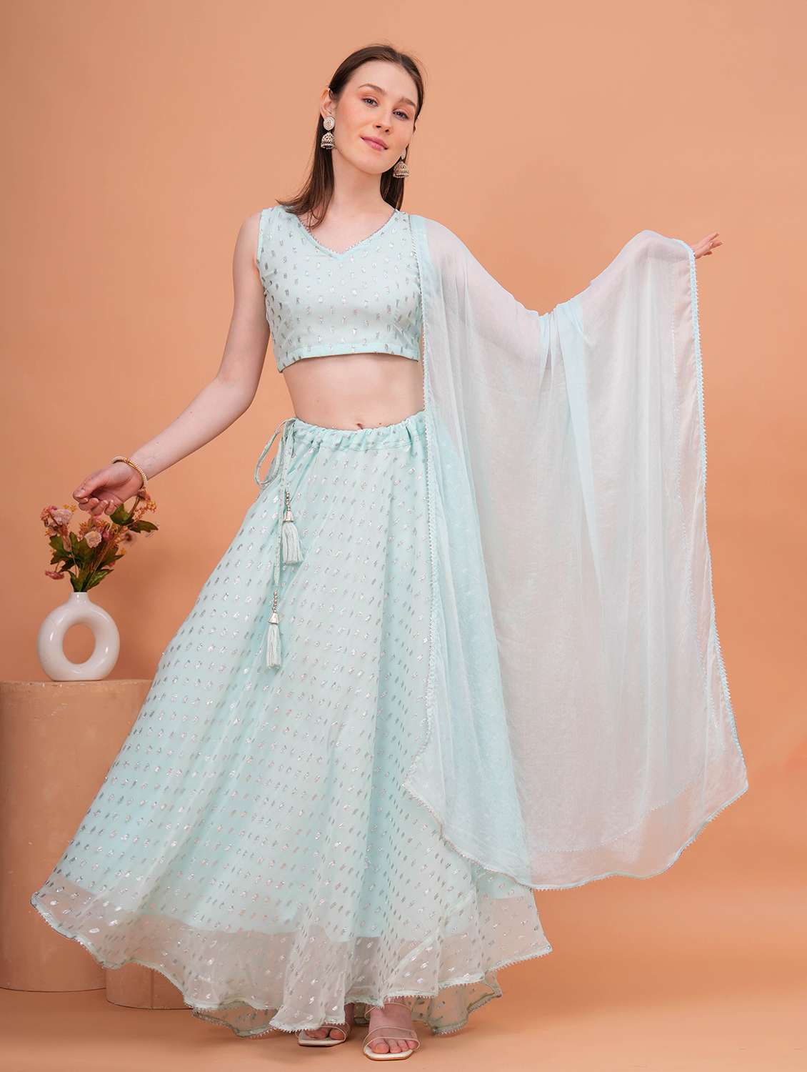 women green flared lehenga - 22457238 -  Standard Image - 2