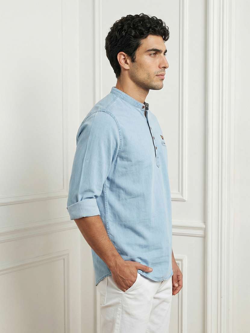 men solid mandarin neck short kurta - 22457240 -  Standard Image - 2