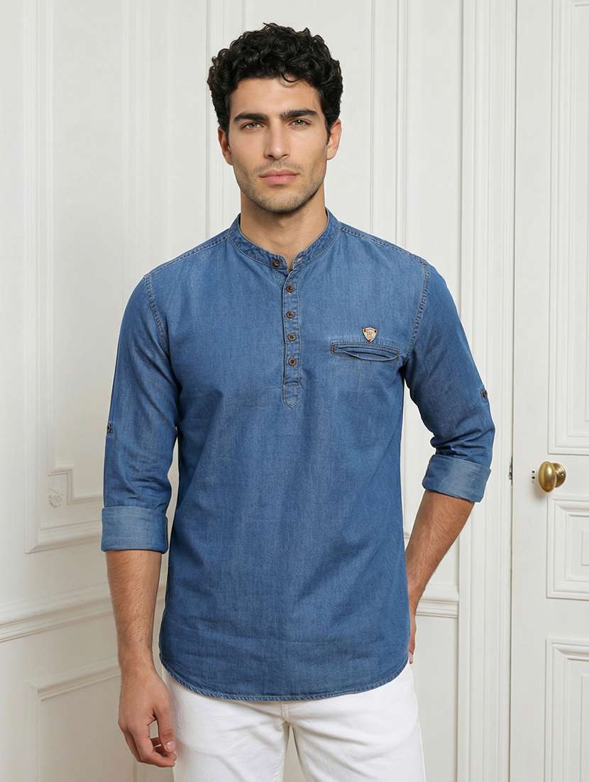men solid mandarin neck short kurta