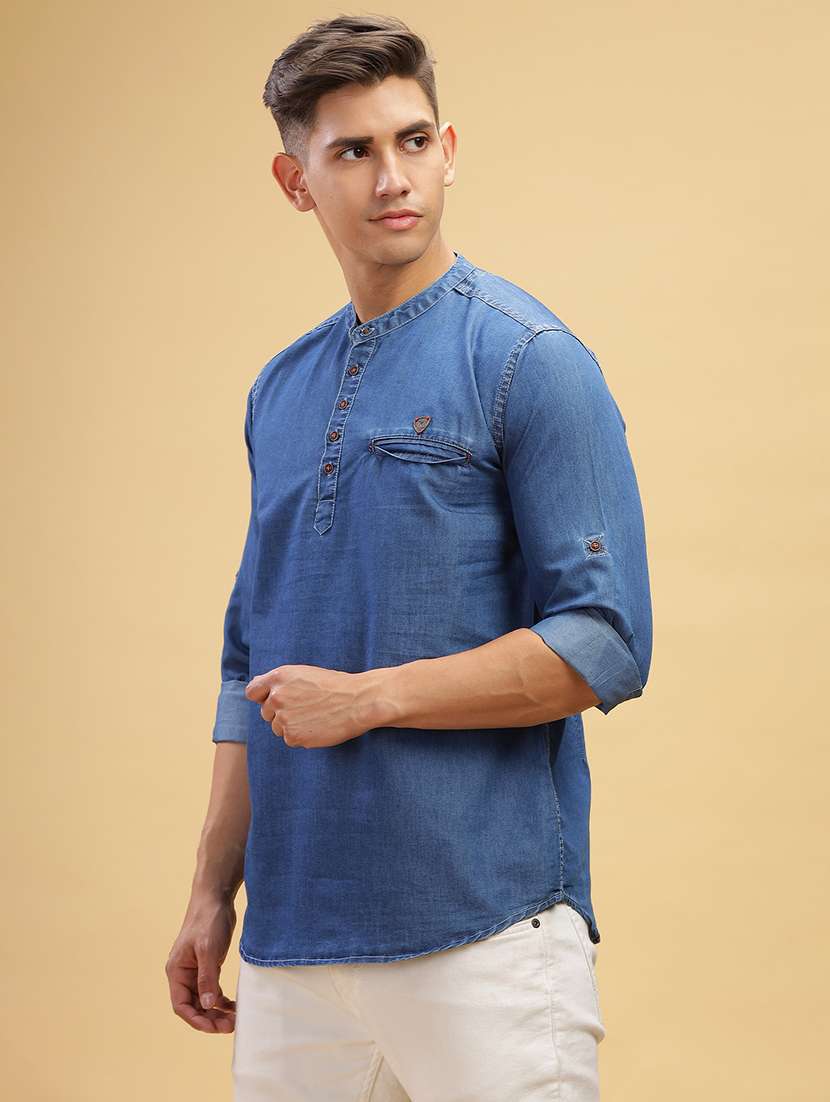 men solid mandarin neck short kurta - 22457242 -  Standard Image - 2