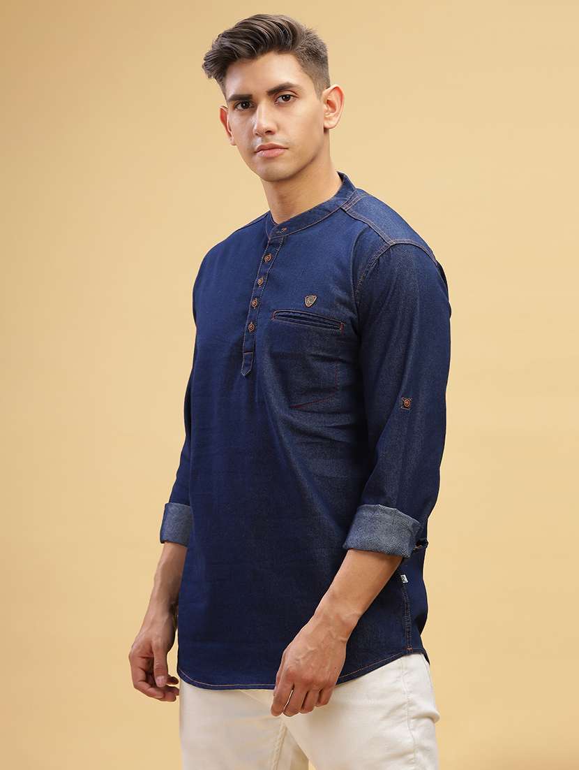 men solid mandarin neck short kurta - 22457243 -  Standard Image - 2