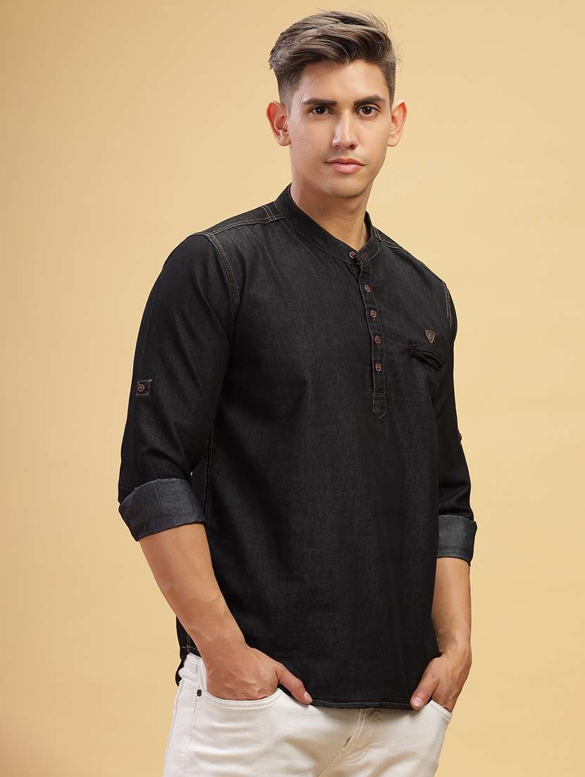 men solid mandarin neck short kurta - 22457244 -  Standard Image - 2