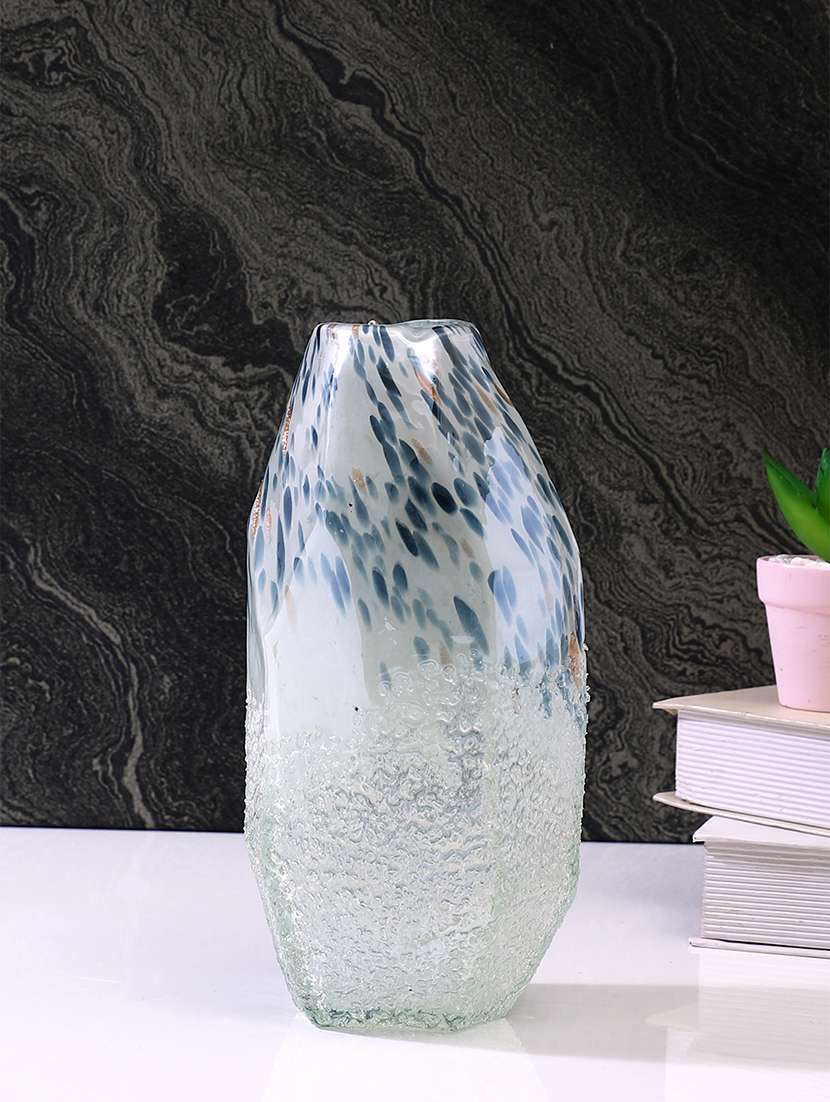 white & beige textured glass flower vase