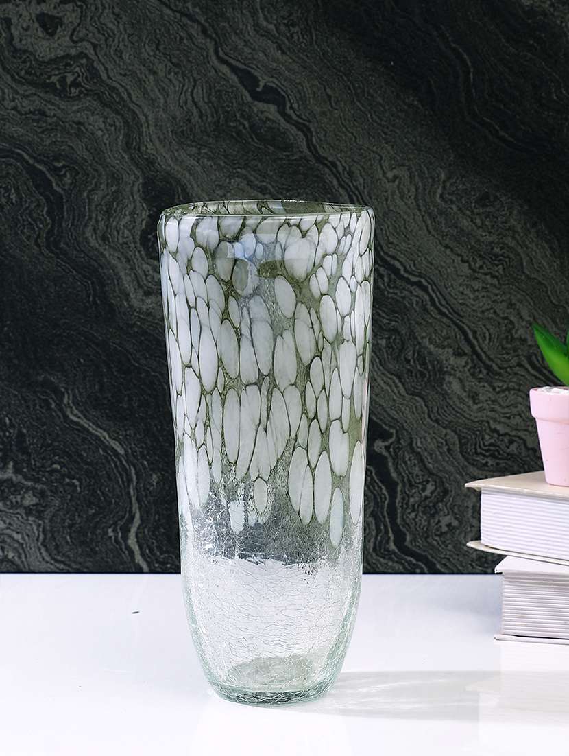 white & beige textured glass flower vase