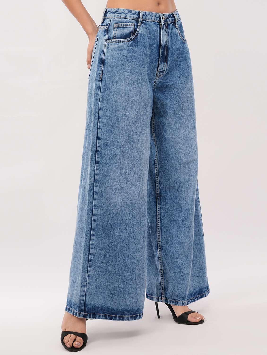 women solid high rise wide leg jean - 22457328 -  Standard Image - 2
