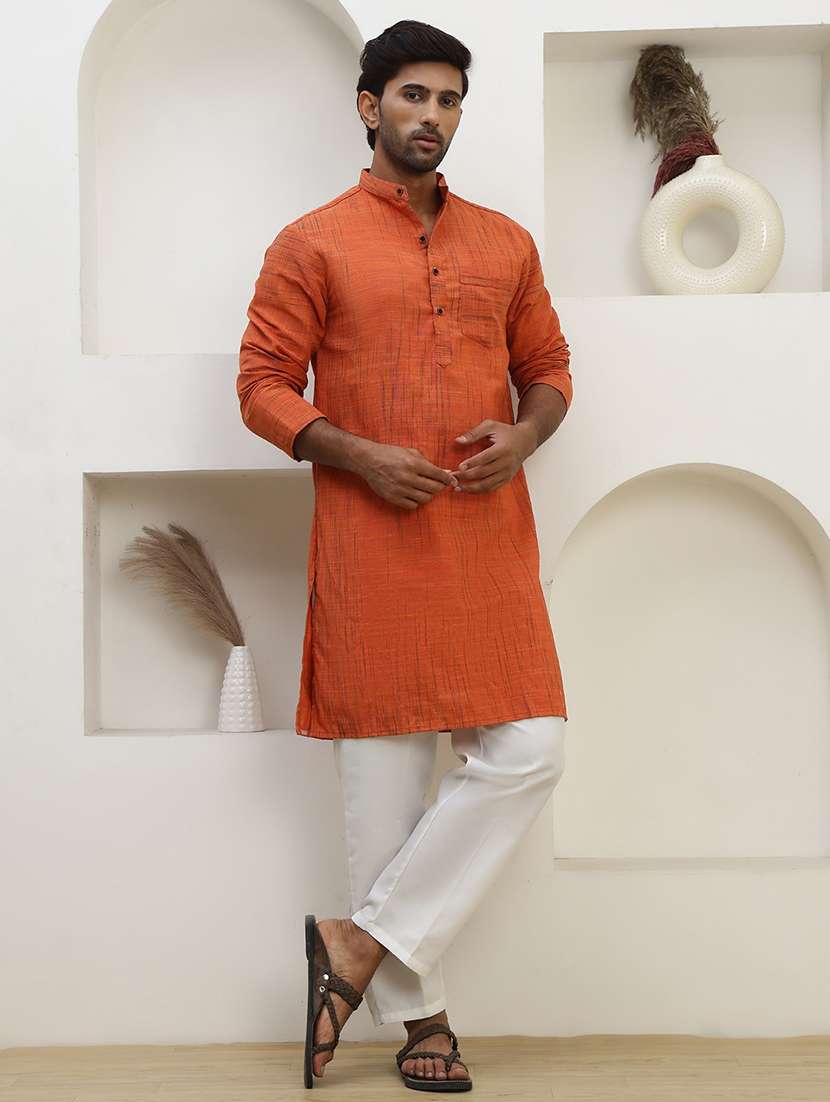 men self design mandarin neck long kurta - 22457334 -  Standard Image - 2