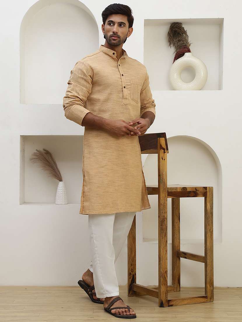 men self design mandarin neck long kurta - 22457336 -  Standard Image - 2