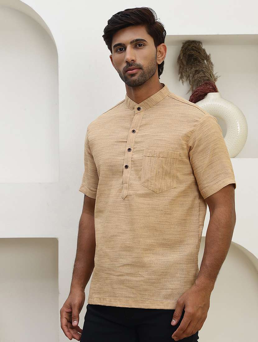 men self design mandarin neck short kurta - 22457337 -  Standard Image - 2