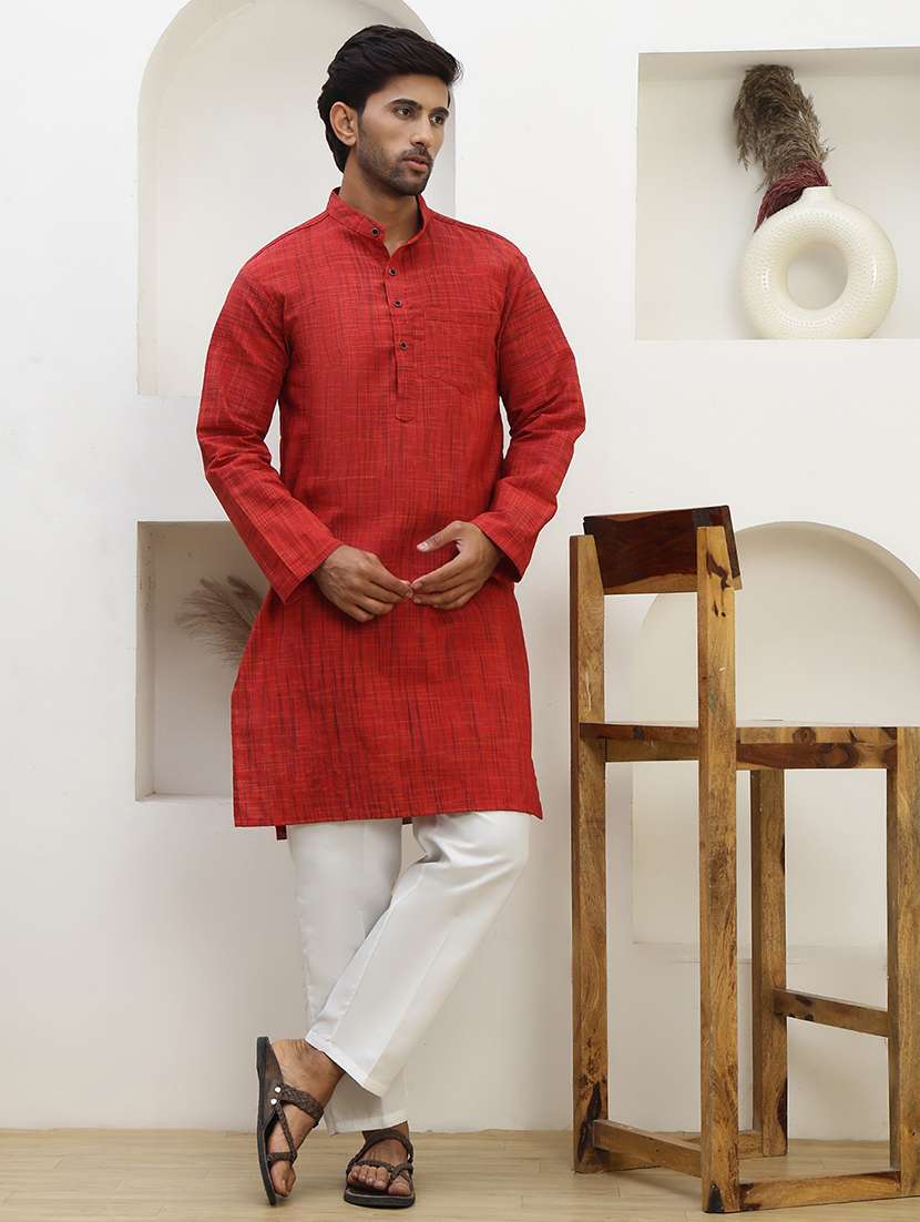 men self design mandarin neck long kurta - 22457338 -  Standard Image - 2