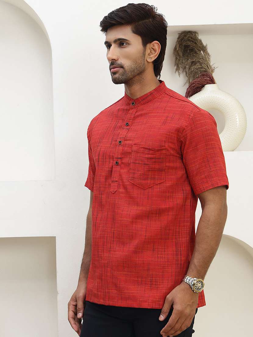men self design mandarin neck short kurta - 22457339 -  Standard Image - 2