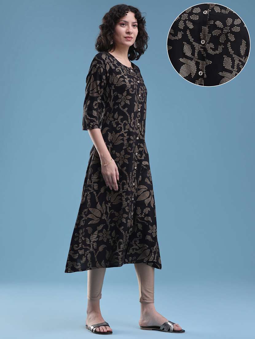 women printed three quarter sleeves a-line kurta - 22457460 -  Standard Image - 2