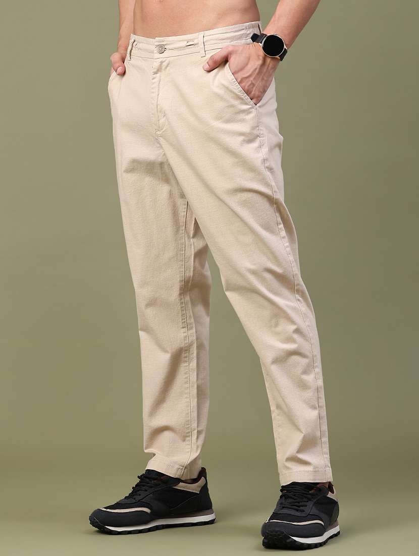 Men Solid Mid Rise Chinos Casual Trouser - 22457552 -  Standard Image - 2