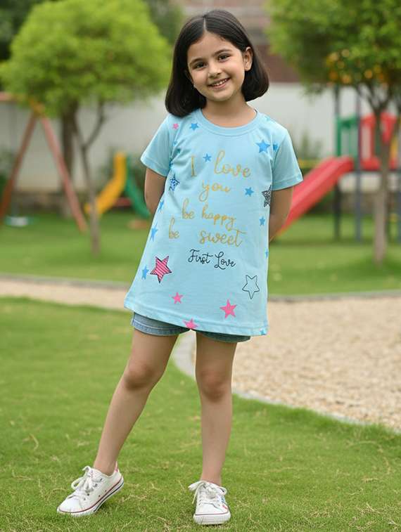 girl blue cotton tops top - 22457669 -  Standard Image - 2