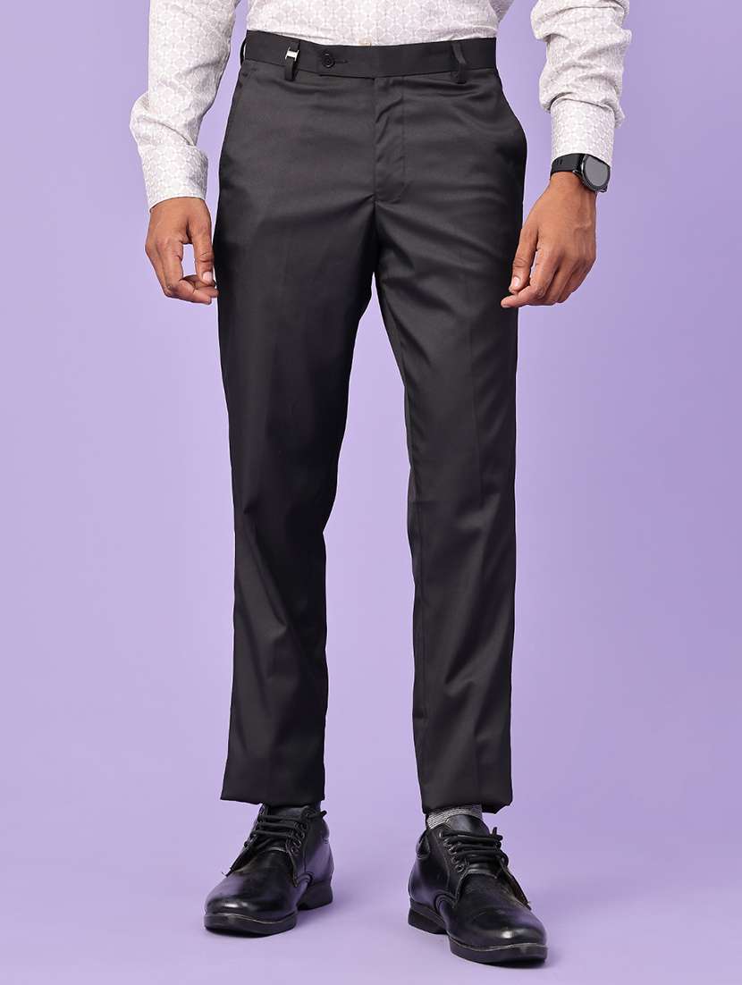 men solid mid rise regular fir formal trouser