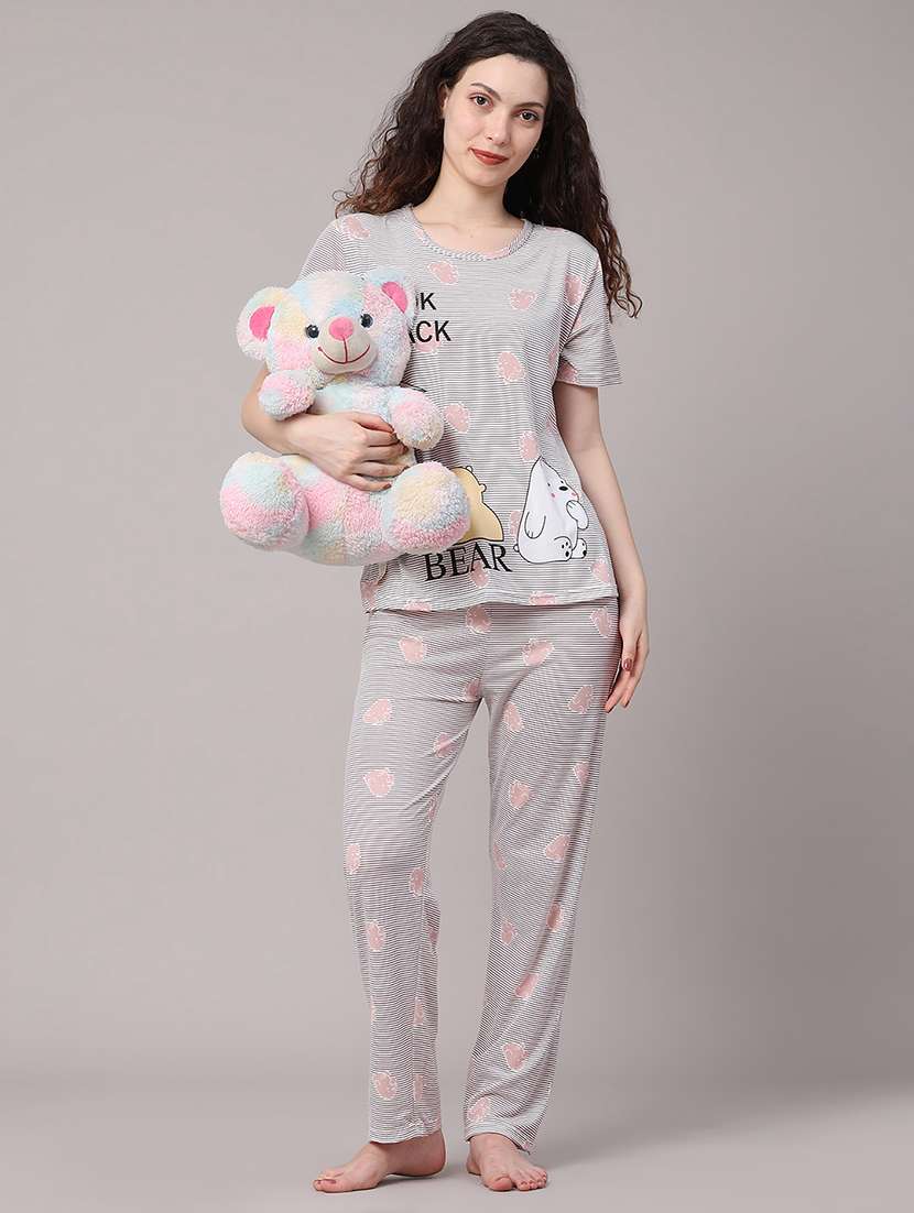 women printed round neck top and pyjama set - 22457759 -  Standard Image - 2