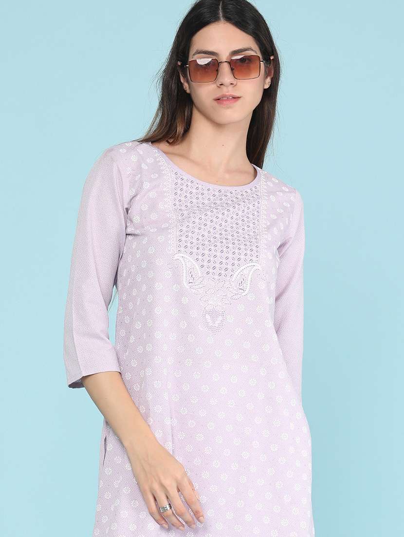 women printed three quarter sleeves straight kurta